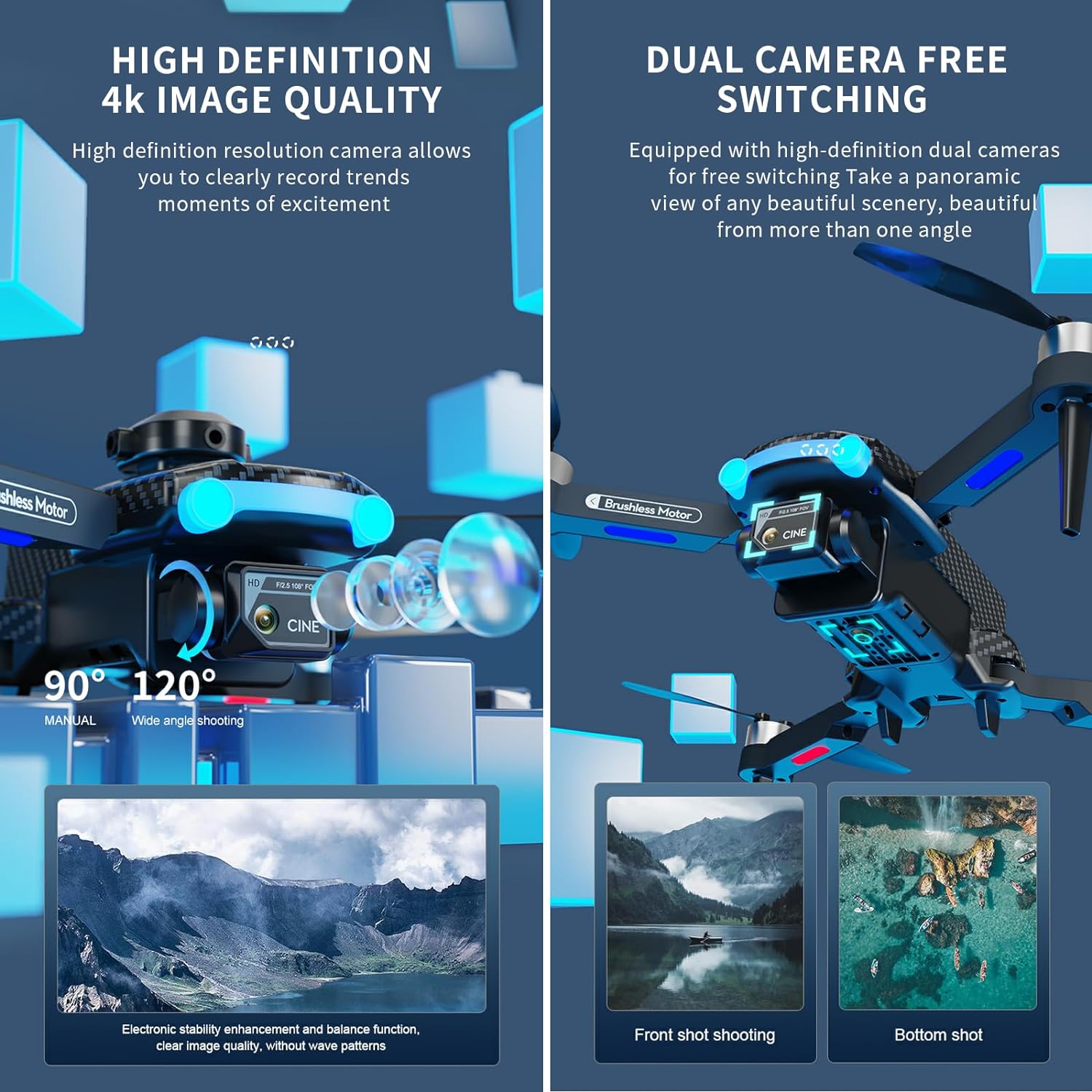 OBEST Drone with Camera 4K, RC Foldable FPV WiFi Live Transmission Drone, Obstacle Avoidance, Brushless Motor, 2 Batteries 28 Minutes, One Key Start/Landing, Headless Mode, Drone for Children - Image 3