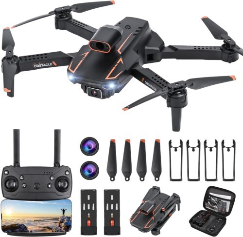 Drone with Camera 4K, GuKKK Mini Drone with 2 Cameras HD, Foldable FPV Drone Live Transmission, Camera Electrically Adjustable with 2 Batteries, RC Drones WiFi FPV Transmission Quadcopter for