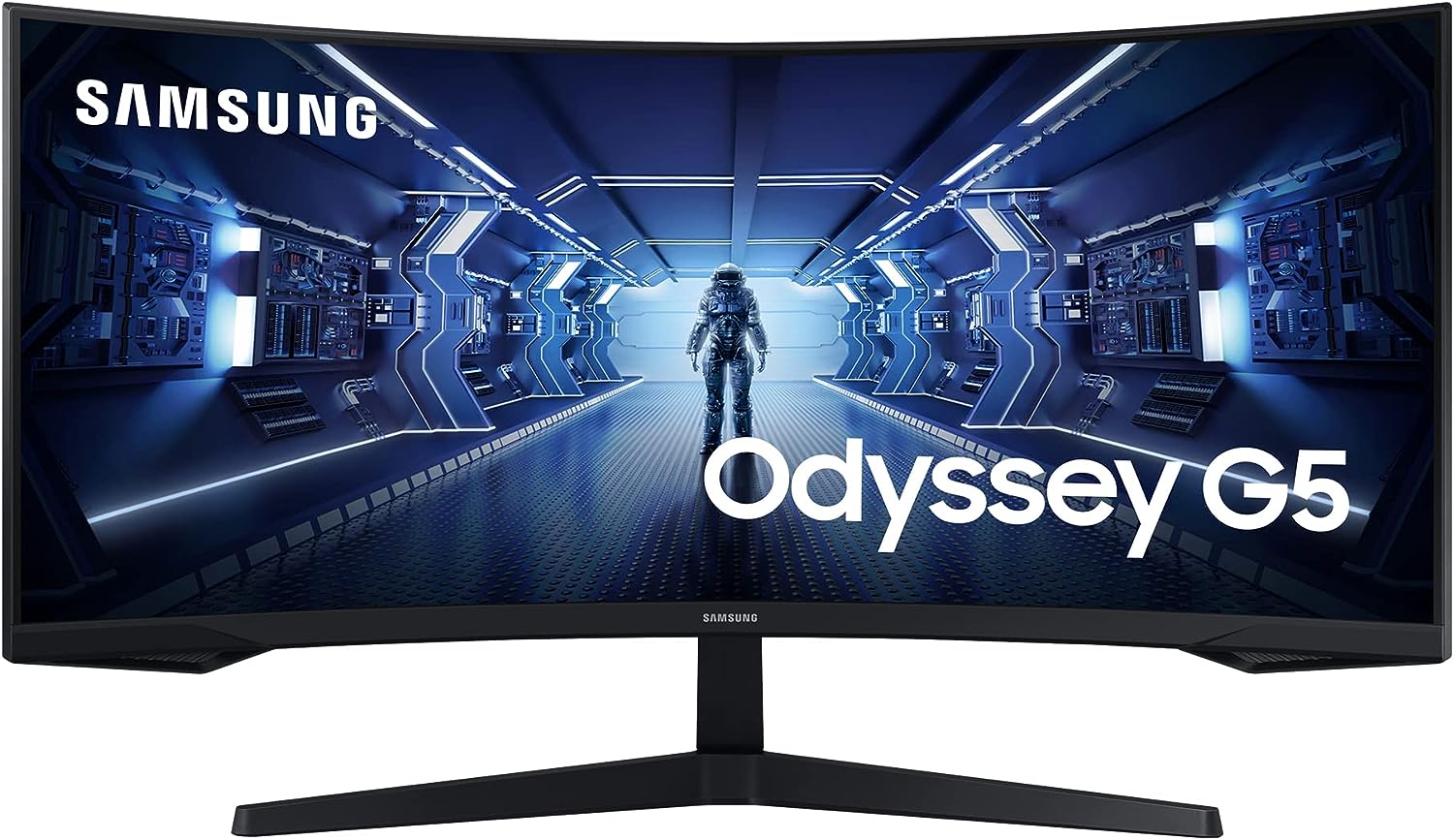 Samsung Gaming Monitor G5 C34G55TWWP, 34 Inch, VA Panel, UWQHD Resolution, AMD FreeSync Premium, Curvature 1000R, Refresh Rate 165Hz, Response Time 1ms (MPRT), Black