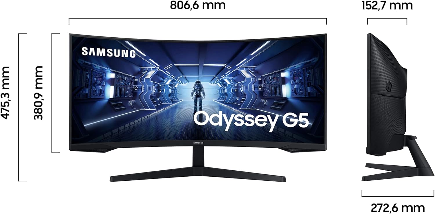 Samsung Gaming Monitor G5 C34G55TWWP, 34 Inch, VA Panel, UWQHD Resolution, AMD FreeSync Premium, Curvature 1000R, Refresh Rate 165Hz, Response Time 1ms (MPRT), Black - Image 2
