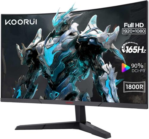 KOORUI 24 Inch Gaming Monitor with 1800R, FHD 1080p, 4ms Response Time, 165Hz Refresh Rates, DCI-P3 90%, SRGB 100%, HDMI 1.2, DP 1.2, Audio Connection, 250cd/m² Brightness, Black 24E6C